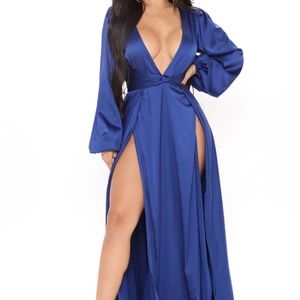 Blue Satin Maxi Dress